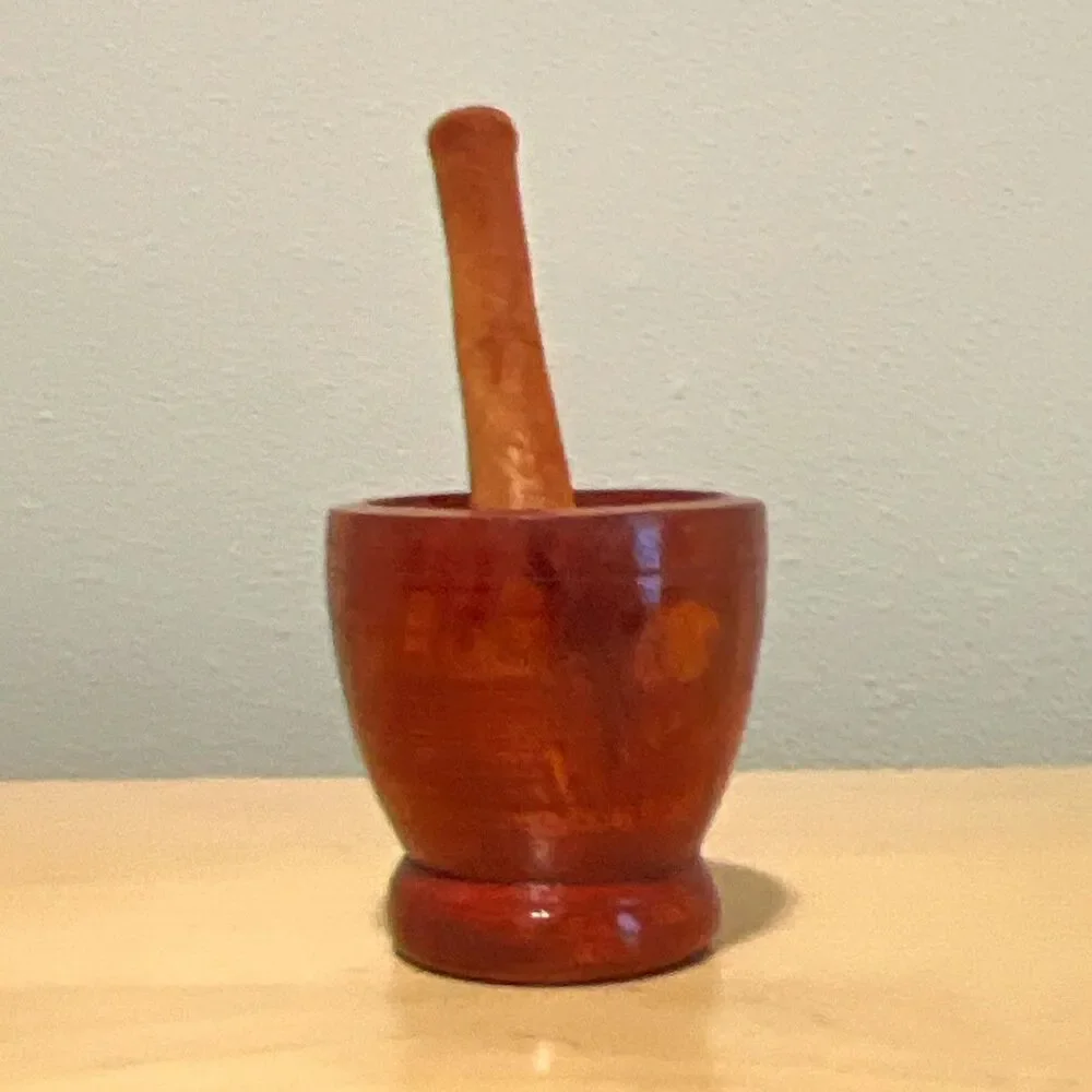 Hand-Carved Wood Mortar & Pestle Set Brown Solid/Plain, Bowl Included